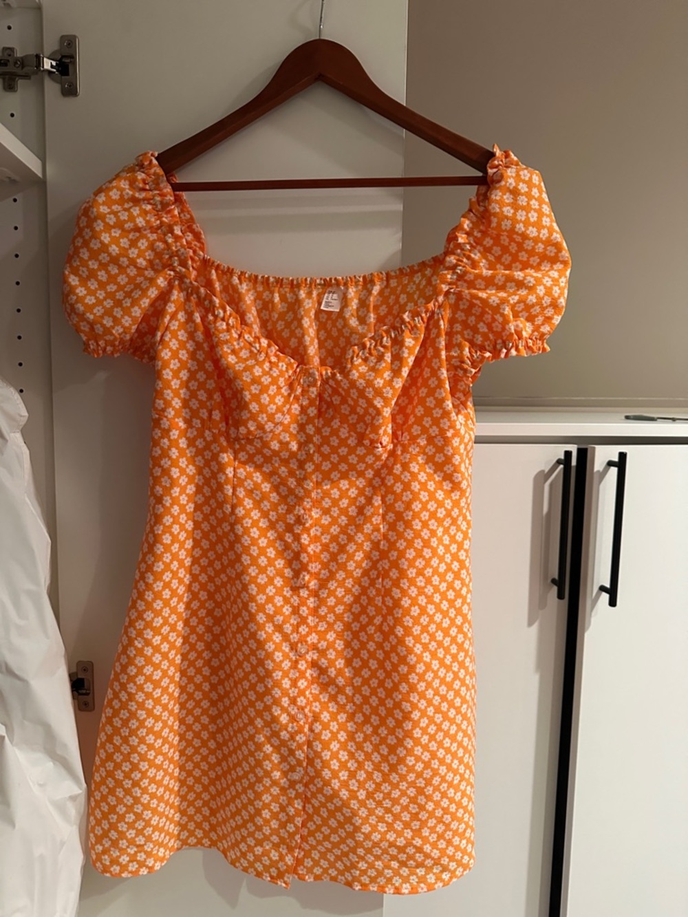 Orange Floral Puff-Sleeve Mini Dress